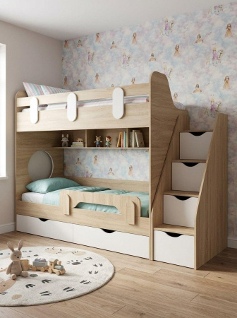 Двухъярусная кровать Фортуна 180х80 (белый + дуб сонома) от Династия Kids
