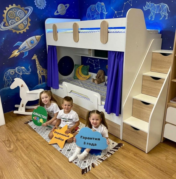 Кровать двухъярусная Фортуна 190х80 (дуб сонома + белый)  от Династия Kids