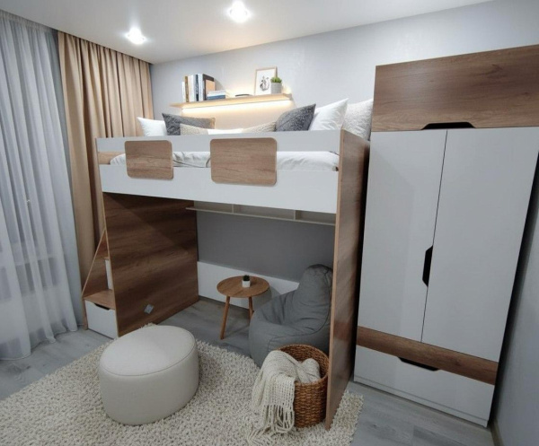 Комплект мебели: шкаф Лайт Лофт + кровать-чердак коллекции Мозаика