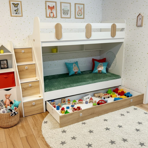 Кровать  2-х ярусная Фортуна-3 (дуб сонома + белый) 190х80 от Династия Kids