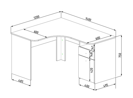 Стол угловой коллекции Умка NEW (1400 мм). Ручки - дуб от Династия Kids