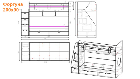 Двухъярусная кровать Фортуна 180х80 (размеры и цвета разные) от Династия Kids