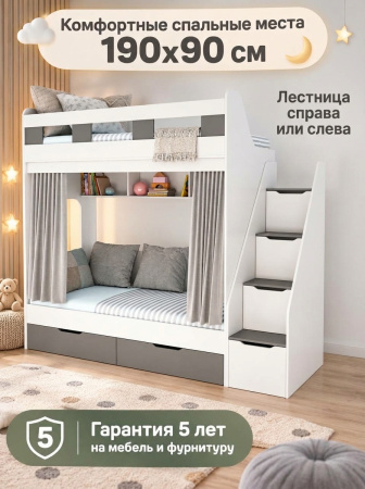 Кровать 2-х ярусная Твинс-2 (дуб сонома+белый) 190х90 от Династия Kids