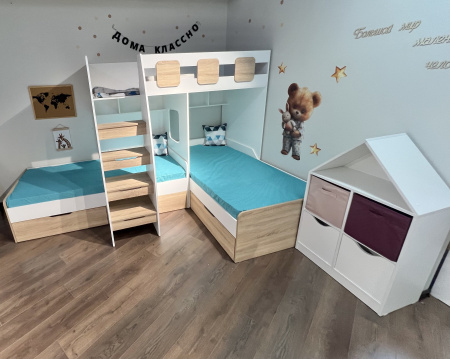 Кровать 3-х ярусная Династия (серебро+белый) 190х90 