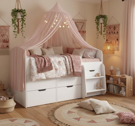 Кровать-чердак Малыш 7 (цвет белый) 160х80  от Династия Kids