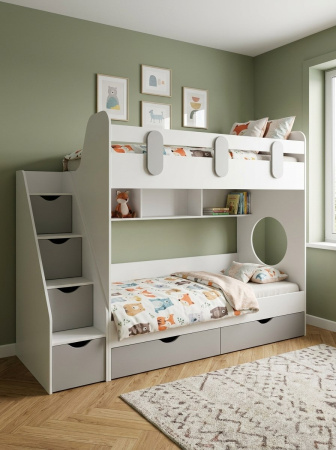 Двухъярусная кровать Фортуна 190х80 (белый + серебро) от Династия Kids
