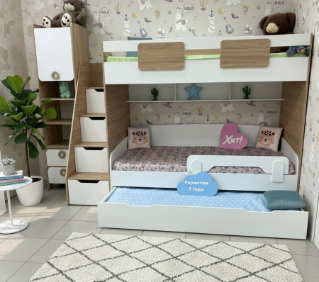 Кровать выдвижная Двушка (цвет: белый) 190х90 от Династия Kids