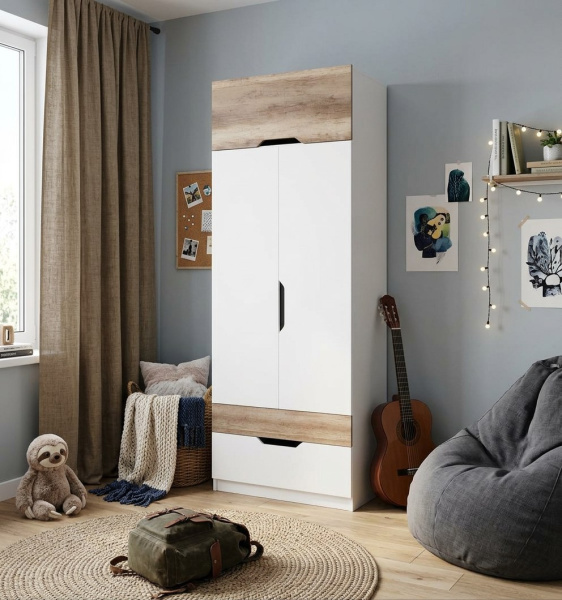 Комплект мебели: шкаф Лайт Лофт + кровать-чердак коллекции Мозаика от Династия Kids