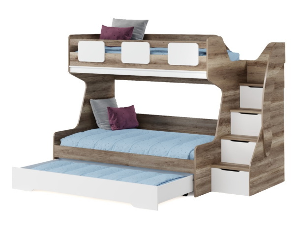 Кровать МЕГА ПРЕМИУМ (корпус дуб каньон + фасады белые) 120х200