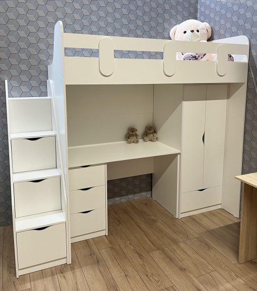 Кровать-чердак Уют-2 + Стол Уют-2 + Шкаф Уют-2  от Династия Kids