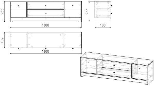 Тумба-комод 180 см Норд-1 (цвет белый)  от Династия Kids