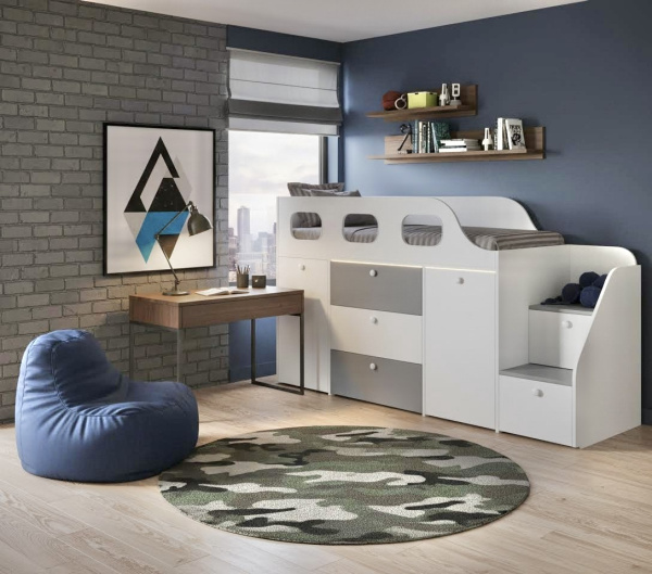 Кровать-чердак Хэппи 180х80 (серебро+белый) 