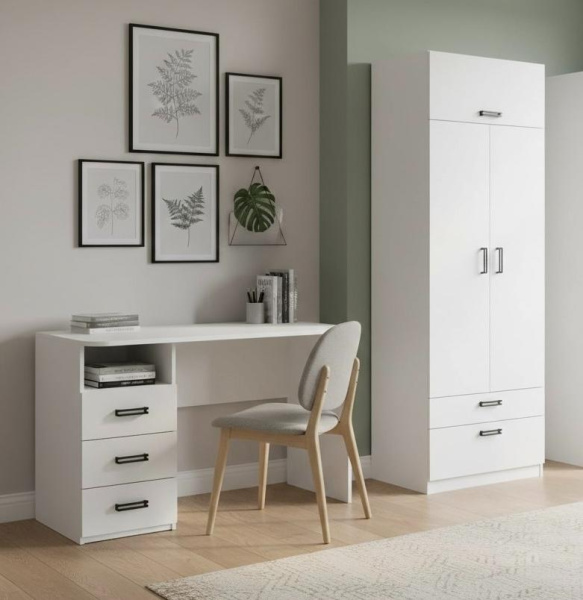Шкаф гардеробный + стол с 3 ящиками коллекции Престиж