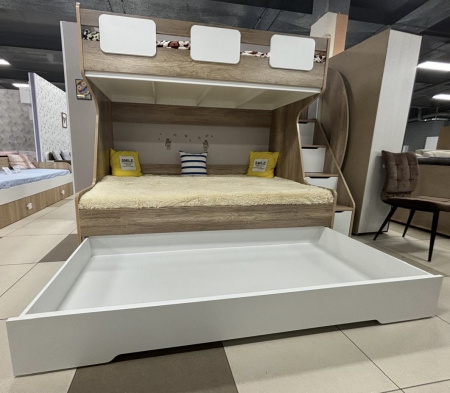 Кровать МЕГА ПРЕМИУМ (корпус дуб каньон + фасады белые) 120х200