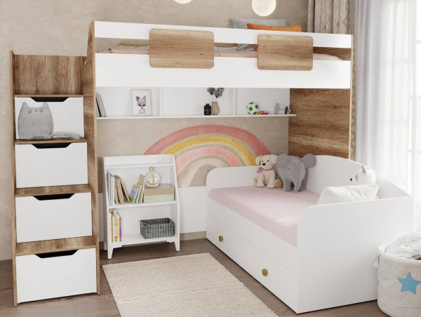 Комплект мебели: кровать-чердак Лайт Лофт + кровать Умка + стеллаж 