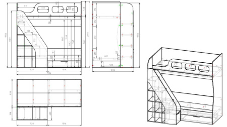 Кровать 2-х ярусная Умка-4 (дуб сонома+белый) 190х80  от Династия Kids