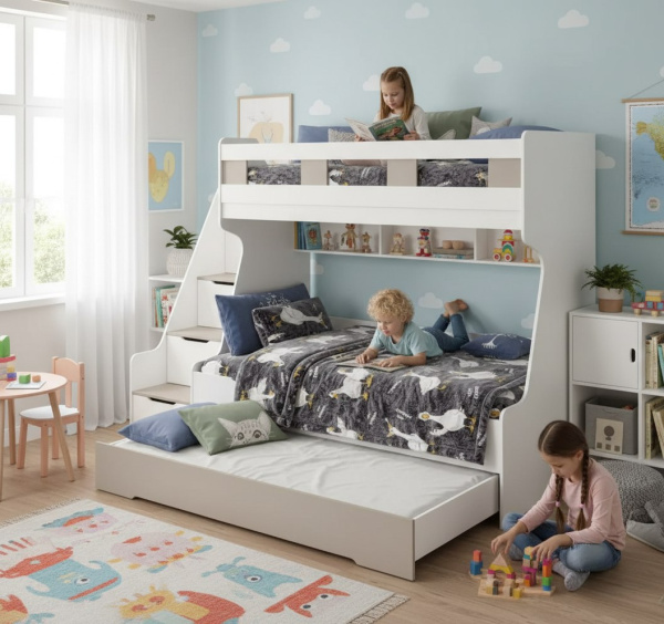 Кровать 3-х ярусная РУМ 120х200 (цвет белый) 