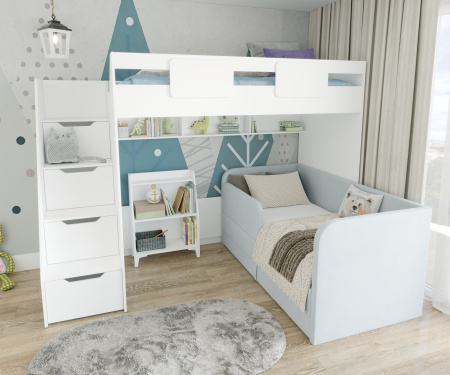 Кровать-чердак коллекции Мозаика-2 (цвет белый) 200х90 от Династия Kids