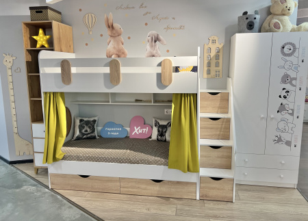 Кровать 2-х ярусная Фортуна (дуб сонома + белый)  от Династия Kids