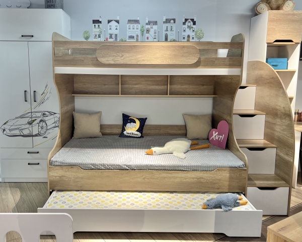 Кровать Биг 120х200 (дуб золотистый + белый) от Династия Kids