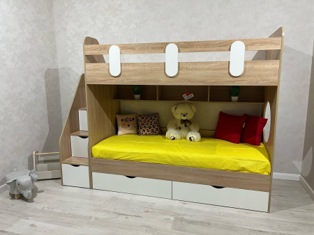 2-х ярусная кровать Фортуна (корпус белый + фасады дуб сонома) 180*80 от Династия Kids