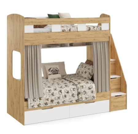 Кровать 2-х ярусная Твинс 190х90 (дуб золотистый + белый) от Династия Kids