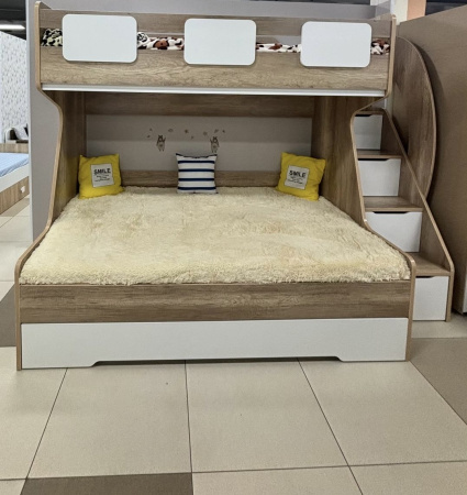 Кровать МЕГА ПРЕМИУМ (корпус дуб каньон + фасады белые) 120х200