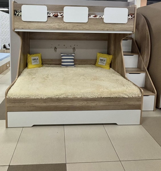 Кровать МЕГА ПРЕМИУМ (корпус дуб каньон + фасады белые) 120х200