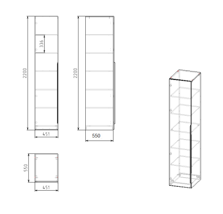 Распашной шкаф + угловой шкаф + стеллаж переходной + пенал коллекции Брайт Графит