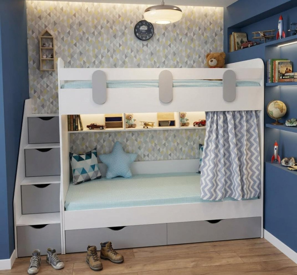 Двухъярусная кровать Фортуна 190х80 (серебро + белый)