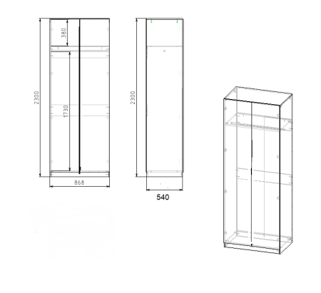 Шкаф 2-х створчатый Практик  от Династия Kids