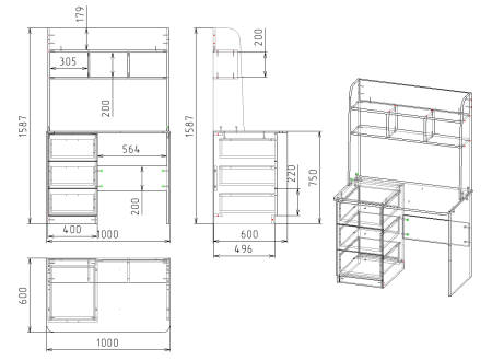 Стол 1000 мм Практик-3 (дуб сонома + белый). Левый/правый от Династия Kids