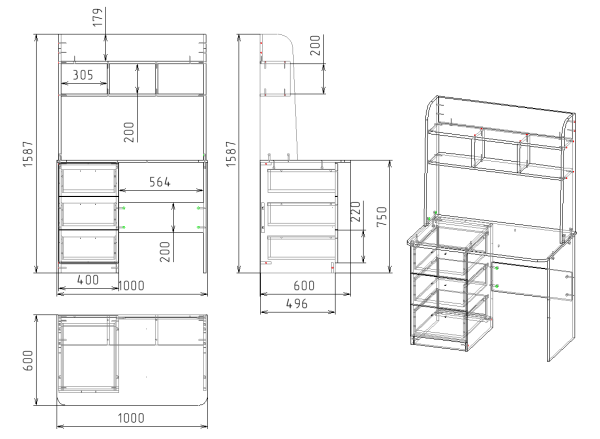 Стол письменный 1000 мм Практик-3 (белый). Левый/правый от Династия Kids
