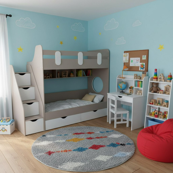 2-х ярусная кровать Фортуна (велюр + белый) 180*80