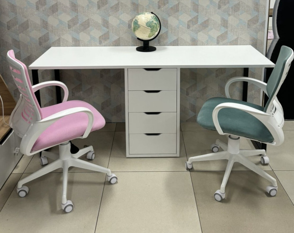 Стол Дуэт 2000 мм (белый + опоры черные) от Династия Kids