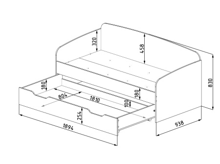 Кровать выдвижная Двушка (дуб сонома + белый) 190х90 от Династия Kids