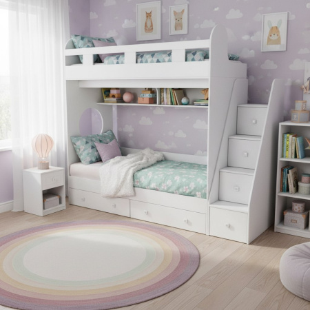 Двухъярусная кровать Юниор 1 (цвет белый) 190х80 от Династия Kids