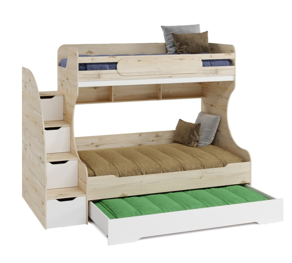 Кровать двухъярусная Биг (гаскон пайн + белый) 120х200 (левая)