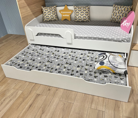 Кровать выдвижная Двушка (дуб сонома + белый) 190х90 от Династия Kids