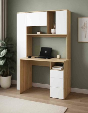 Стол Кабинет 1550 мм (корпус дуб золотистый + фасады белые). Левый/правый