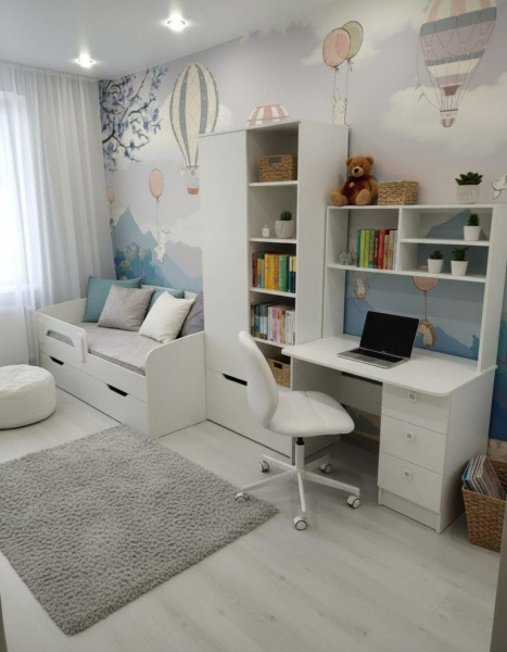 Комплект мебели: стол Умка + стеллаж Мозаика + кровать Двушка