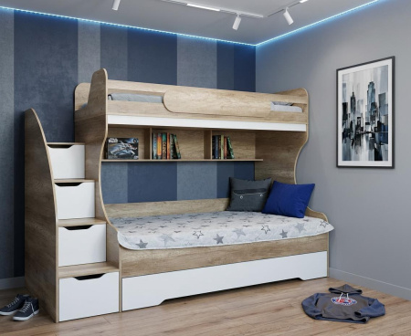 Кровать БИГ (дуб каньон + белый) 200х120 от Династия Kids