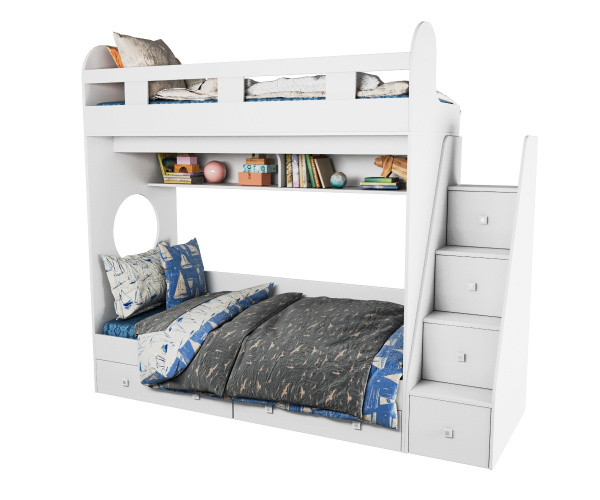 Двухъярусная кровать Юниор-1. Цвет белый. 160х80