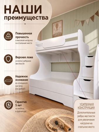 Кровать БИГ 120х200 (дуб золотистый + белый) от Династия Kids