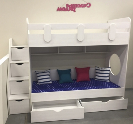 Двухъярусная кровать Фортуна (левая) Цвет: белый 180х80 от Династия Kids