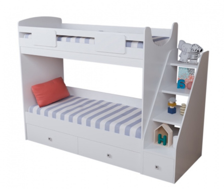 Двухъярусная кровать Лакки-2 (правая) Цвет: белый 190х80