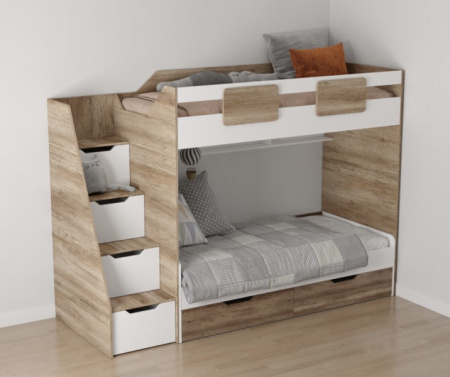 Кровать-чердак + кровать Лайт Лофт (левая) 190х90